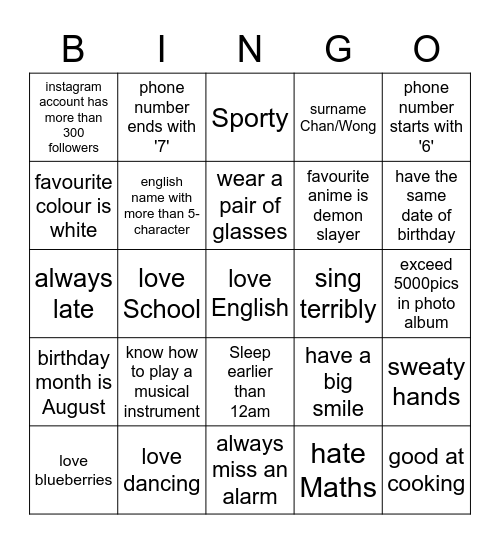 Find your match!!! Bingo Card