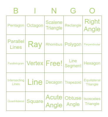 Geometry Review Bingo Card