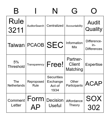 Engagement Partner Disclosure Bingo Card