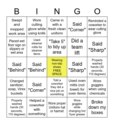 BAMCO Safety Bingo Card