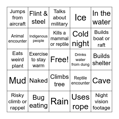 Bear Grylls Bingo Card