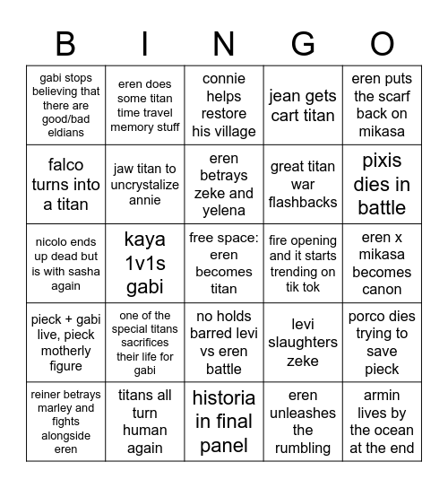 aot s4p2 predictions Bingo Card