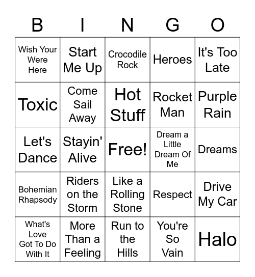 Villa 1 Music Bingo Card