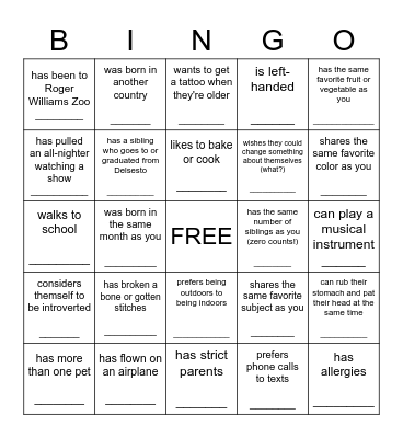 Find someone who... Bingo Card