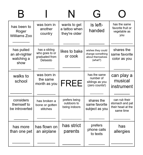 Find someone who... Bingo Card