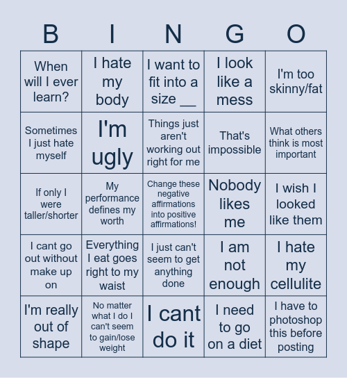 Changing Your Confidence Bingo Card