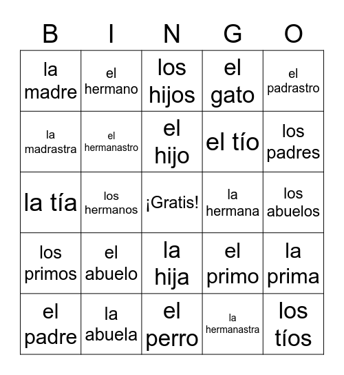 La familia Bingo Card