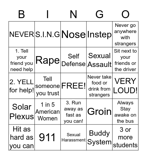 Safety BINGO Card