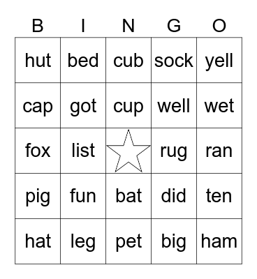 Phonics Bingo - Short Vowels Bingo Card
