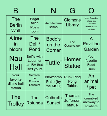 Tuttle Bingo, First Names G-L Bingo Card