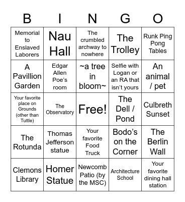 Tuttle BINGO, First Names G-L Bingo Card