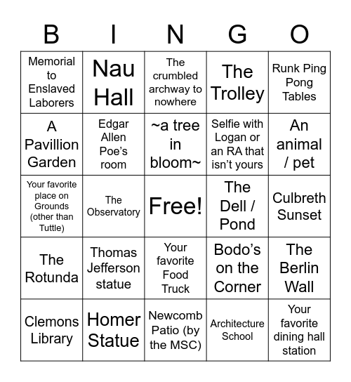 Tuttle BINGO, First Names G-L Bingo Card