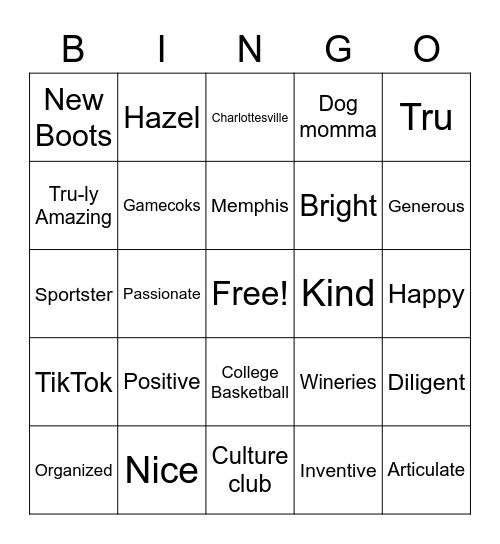 ALI'S BRIDAL SHOWER BINGO Card