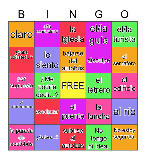 Chapter 6-1 Vocabulario Bingo Card