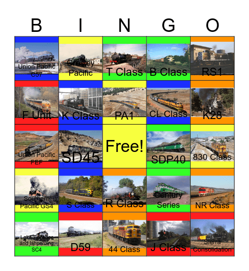 Railways in California, Arizona, Colorado, Utah and Australia Bingo Card