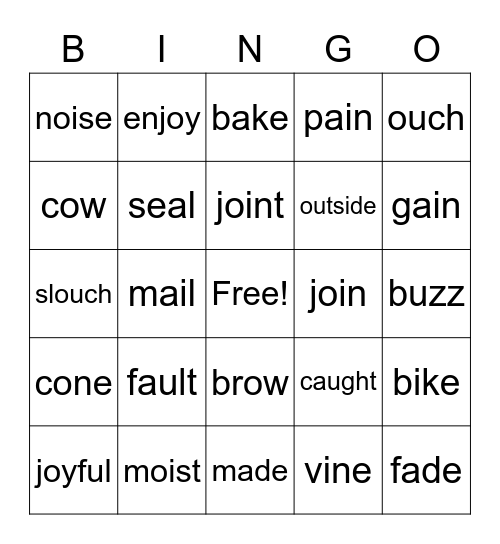 Long Vowel Words Bingo Card