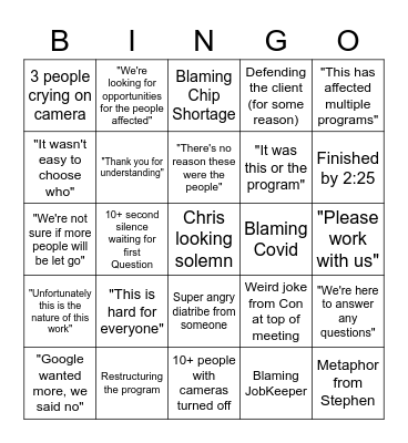 CA Redundancy Bingo Card