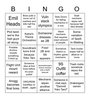 FFXIV Tower at Paradigm's Breach Bingo Card