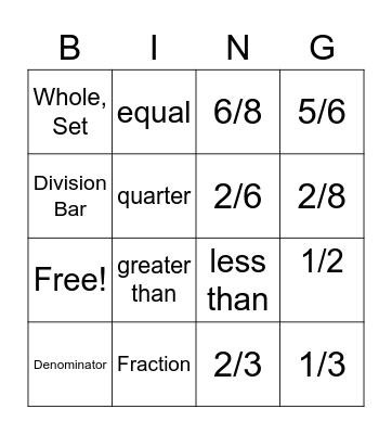 Fraction Bingo! Bingo Card