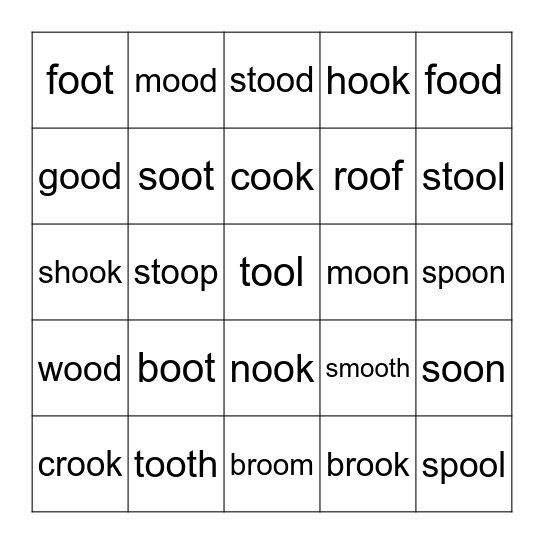 Two Sounds of oo Bingo Card