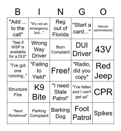 Telecommunicator Week Bingo Card