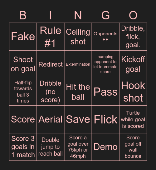 Rocket League Bingo Card