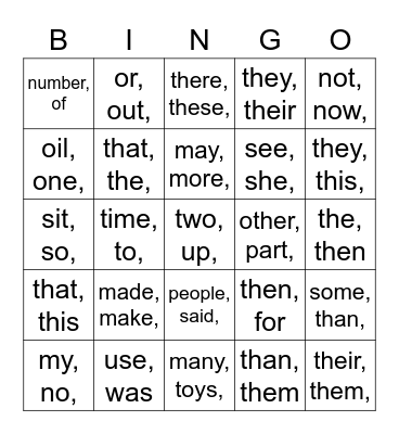 Sight words 1-40 Bingo Card