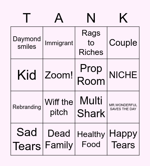 shark tank Bingo Card