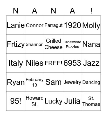 NANA BINGO Card