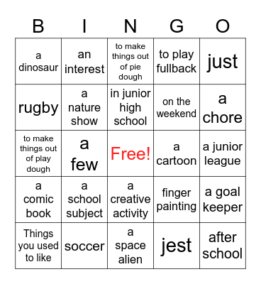 Your Childhood Bingo Card