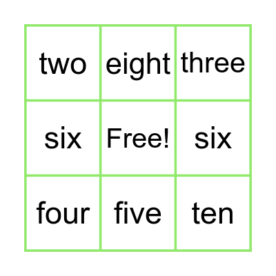 Number words Bingo Card
