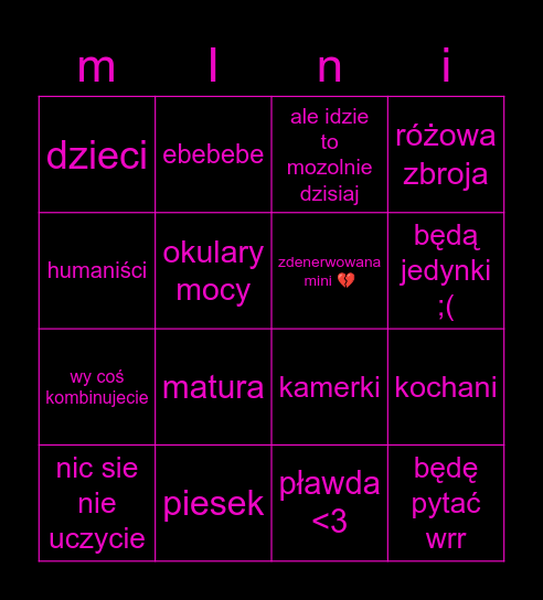 Mini bingo <3 Bingo Card