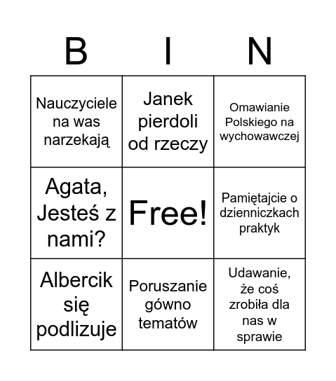 Wychowawcza Bingo Card