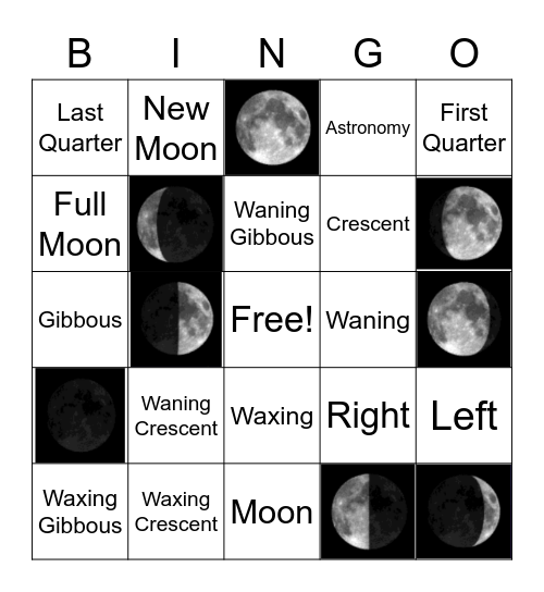 Moon Phases Bingo Card