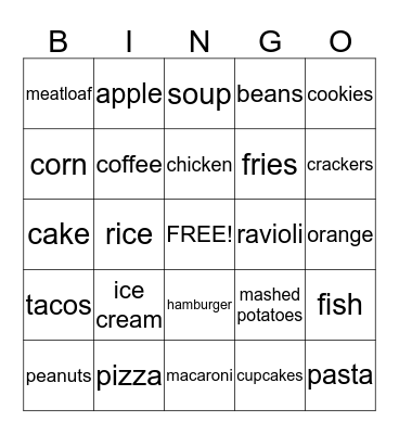 Food Bingo Card