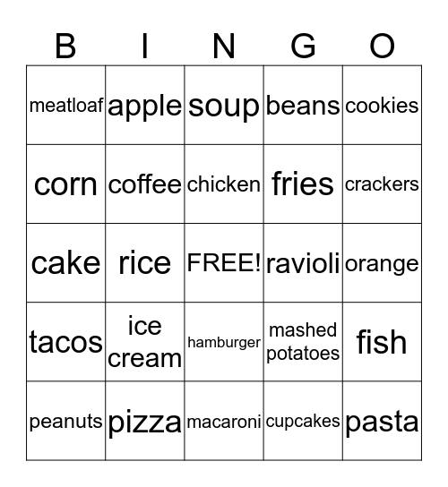 Food Bingo Card