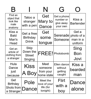 Birthday Girl Extra Points Bingo Card