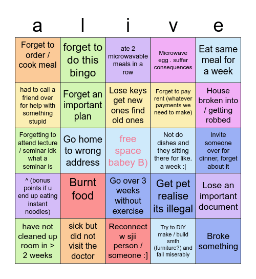 alive bingo Card