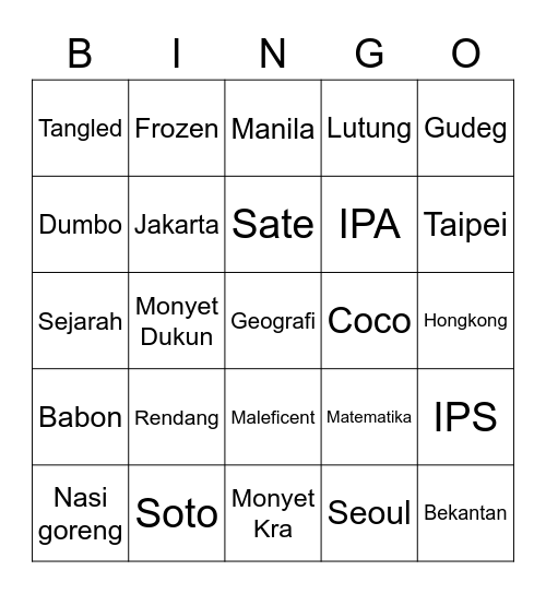 Sesario Bingo Card