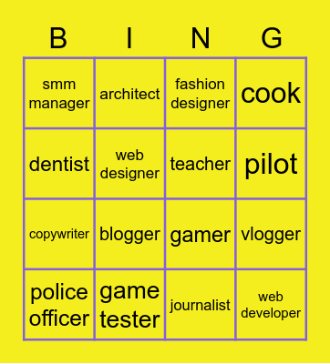 What profession is it? Bingo Card