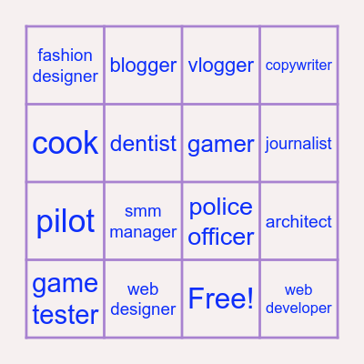 What profession is it? Bingo Card