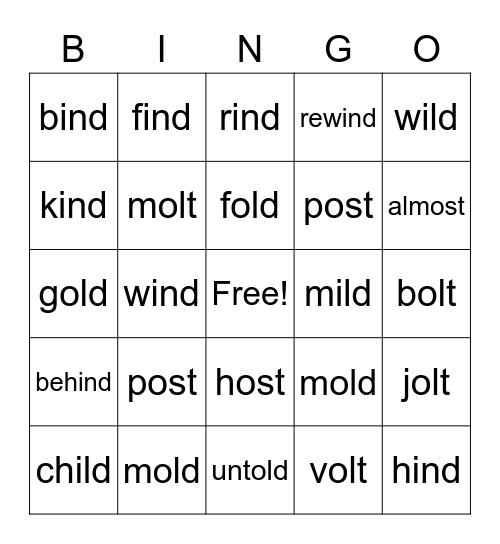 Word Family Bingo Card