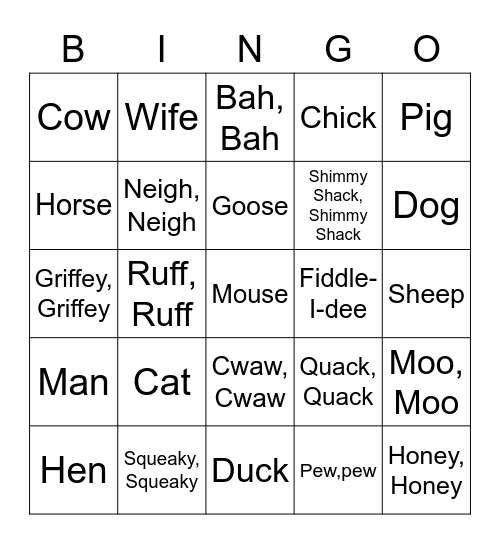 Bought Me a Cat Bingo Card