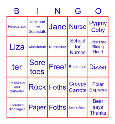 Reading Class Bingo Card