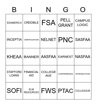 AASFAA BINGO Card