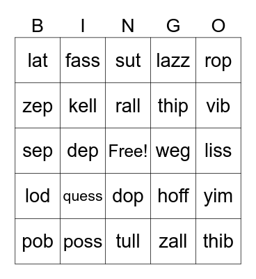 Wilson 1.4 bonus letters (w/ all) NONSENSE Bingo Card