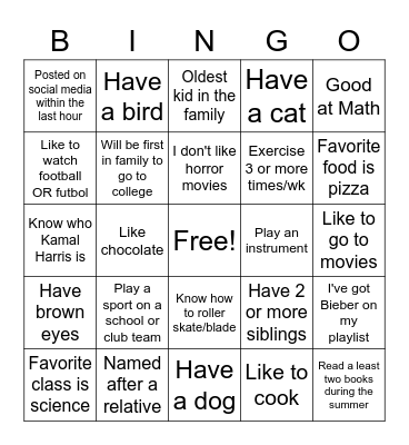 Mingle Bingo Card