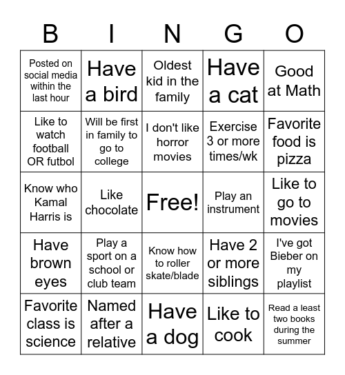 Mingle Bingo Card