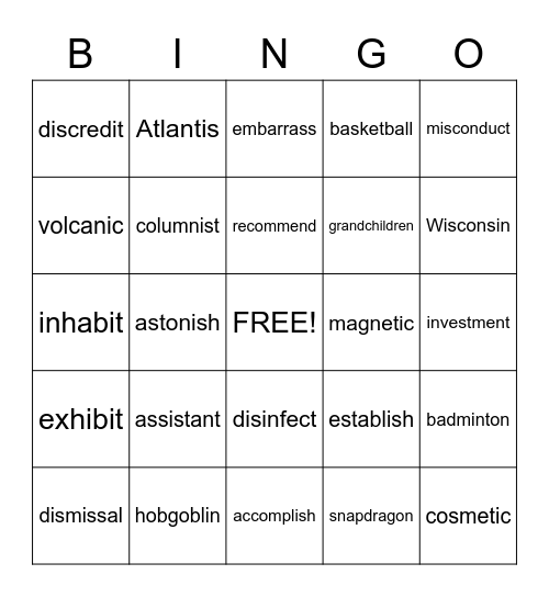 Wilson 3.4 3+ syllables REAL Bingo Card