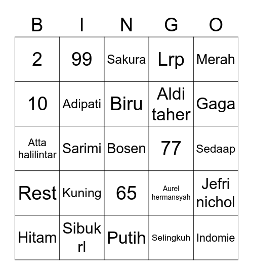 Bebelo Bingo Card